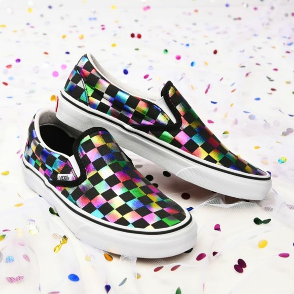 Vans Iridescent Slip-On Check Rainbow Shoes - Picture 9 of 10